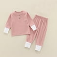 thumbnail image 1 of Cowsor Infant Baby Boys Girls Cotton Ribbed Long Sleeve Tops T-shirt with Pants Toddler 2-Piece Outfit Set, 1 of 3