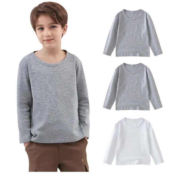 Cowsor Kids Basic Cotton Shirts 3 Pack Girls Boys Long Sleeve Tshirt Crewneck Top Casual Solid Color T-Shirt Soft Comfy Tee