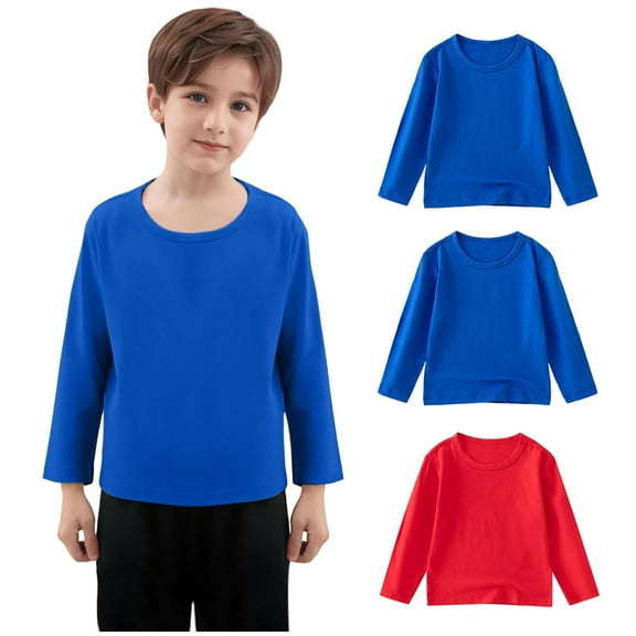 Cowsor Kids Basic Cotton Shirts 3 Pack Girls Boys Long Sleeve Tshirt Crewneck Top Casual Solid Color T-Shirt Soft Comfy Tee