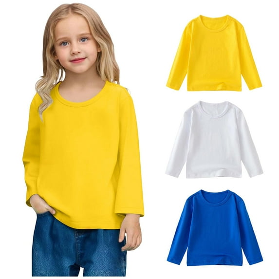 Cowsor Kids Basic Cotton Shirts 3 Pack Girls Boys Long Sleeve Tshirt Crewneck Top Casual Solid Color T-Shirt Soft Comfy Tee