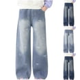 thumbnail image 1 of Cowsor Kids Bow Embroidery Casual Jeans Big Girls Elastic Waist Loose Long Pants With Pockets Comfortable Daily Denim Trousers For 5-15 Years Old, 1 of 6