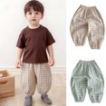 thumbnail image 1 of Cowsor Kids Boys Girls Cotton Linen Plaid Long Pants Classic Stylish Comfortable Daily Wear Bottoms For School Play, 1 of 6