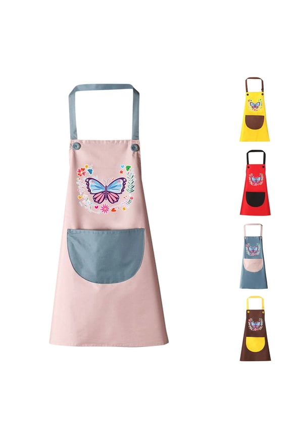 Kids Butterfly Printed Sleeveless Art Smock Waterproof Stain Resistant Apron for 3-11 Years Old Craft Activity
