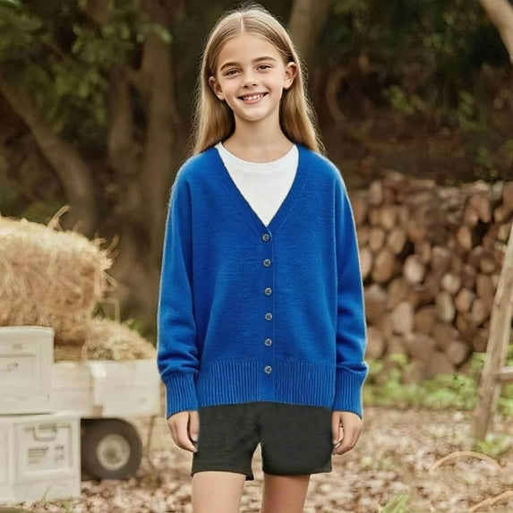 Cowsor Kids Cardigan Sweater Winter Warm V Neck Cotton Knit Sweaters Fall Fashion Long Sleeve Open Front Button Down Tops