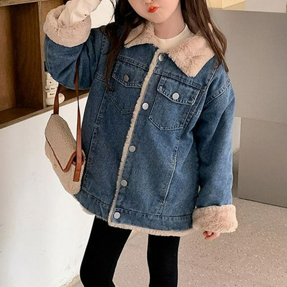 Cowsor Kids Casual Denim Jacket | Long Sleeve Warm Collar | Soft Stretch Fabric with Pockets | Daily Travel School Holiday Outerwear | 5-16 Years Boys Girls