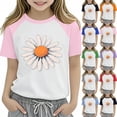 thumbnail image 1 of Cowsor Kids Daisy Printed Raglan Sleeve Short Sleeve Crewneck T Shirt Casual Summer Tee for 2-14 Years Old Outdoor Activity, 1 of 4