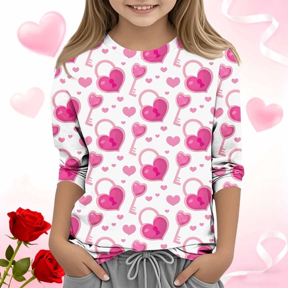 Cowsor Kids Fashion Heart Print 3/4 Sleeve Round Neck Top | Trendy Casual Design | All-Season School Playdate Home Wear for Toddlers