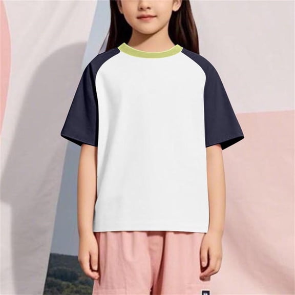 Cowsor Kids Girls T Shirts Casual Raglan Short Sleeve Crewneck Color Block Tees