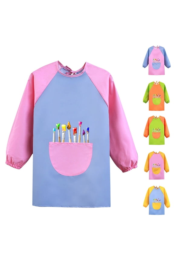 Kids Paintbrush Printed Long Sleeve Raglan Smock Waterproof Art Apron for 1-11 Years Old Painting Class