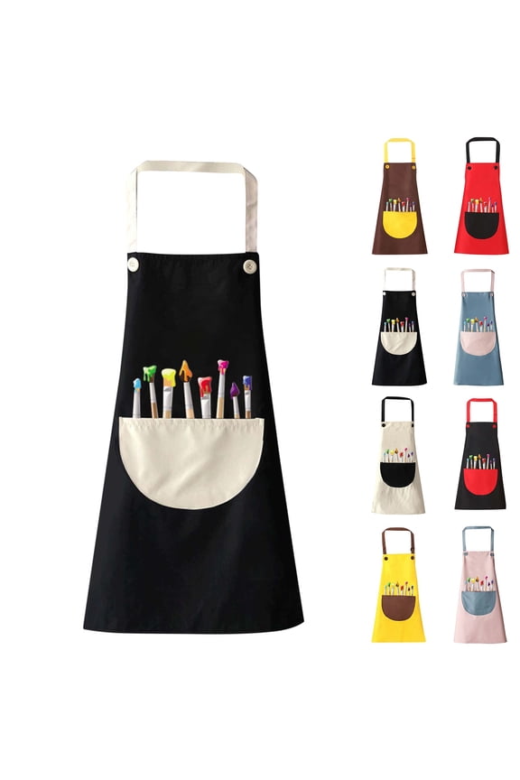 Kids Paintbrush Printed Sleeveless Art Smock Waterproof Mess Proof Bib for 3-11 Years Old Painting Class Size L