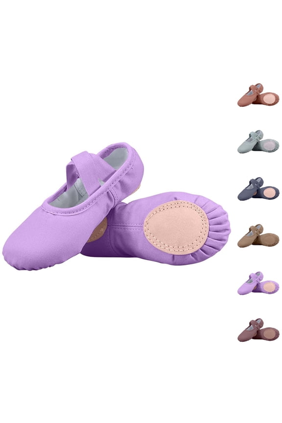 Kids Solid Color Ballet Practice Shoes Soft Sole Slip On Dance Shoes No Tie Slippers for Gymnastics and Class