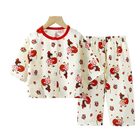 Cowsor Kids Toddler Girl Boy Two Piece Printed Pajamas Set Button Down Pajama Shirt Top Pants Sleepwear Pjs Set
