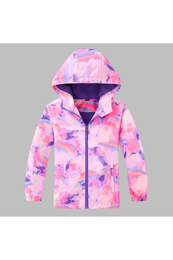 Kids Waterproof Rain Jackets Lightweight Raincoats Fleece & Knitted Lining Hooded Windbreaker for Boys Girls