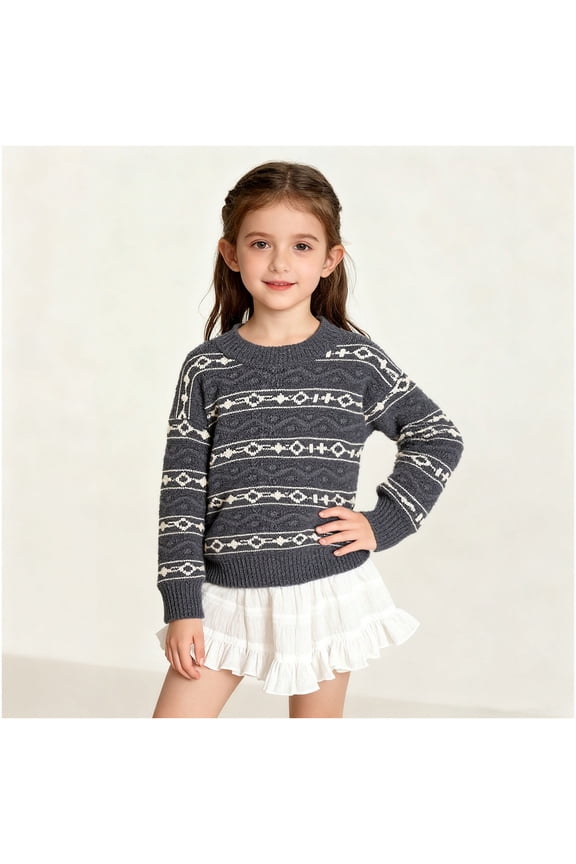 Kids Winter Unisex Striped Pullover Sweater | Long Sleeve Knitted Head-Over Style | Soft Warm Fabric | Daily School Home Holiday Casual Top | 1-8 Years