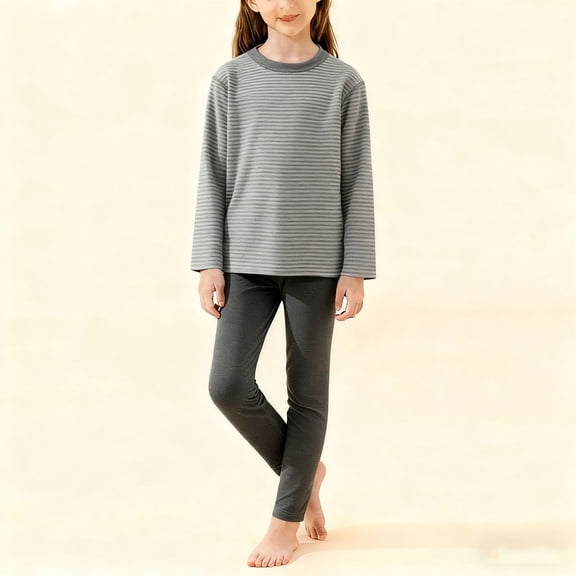Cowsor KidsLong Sleeve Set Round Neck Cotton Linen Tops Shirt Set Home Elastic Waist Pants Comfort Lightweight
