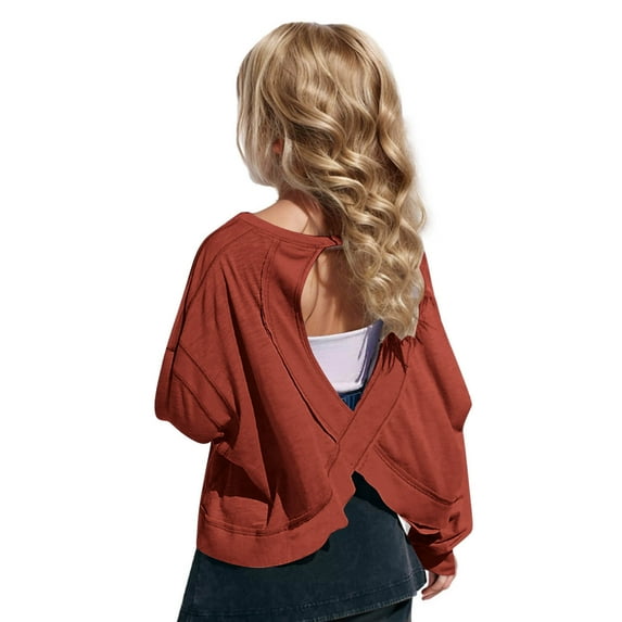 Cowsor Long-Sleeve T-Shirt – Girl's Backless Yoga Sports Top, Versatile Athletic Apparel for Girls