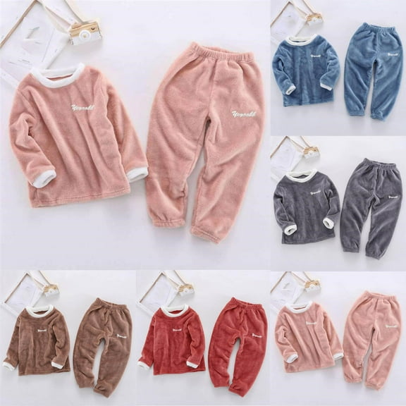 Cowsor Lounge Sets for Boys Girls Fuzzy Two Piece Outfits Fleece Winter Warm Pajamas Sets Fluffy Plush Top Fleece Pants Sleepwear