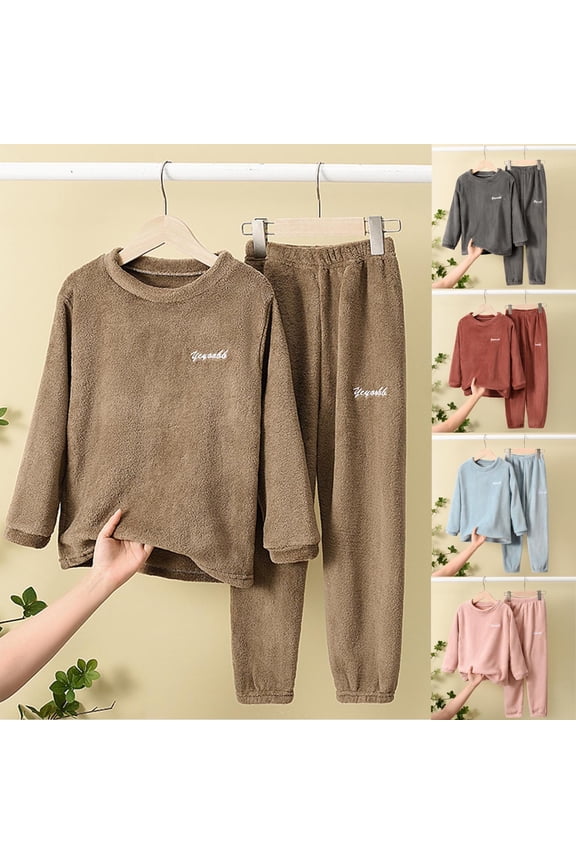 Lounge Sets for Boys Girls Fuzzy Two Piece Outfits Fleece Winter Warm Pajamas Sets Fluffy Plush Top Fleece Pants Sleepwear