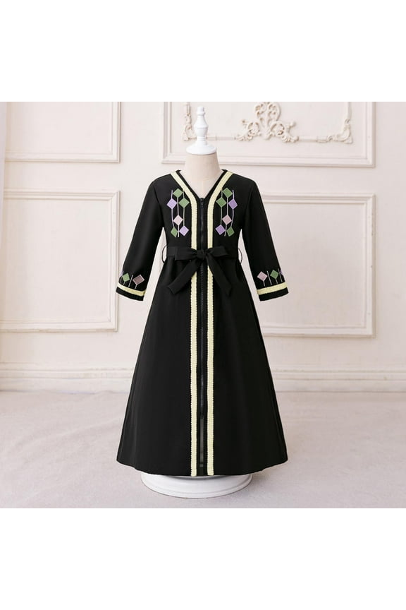 Muslim Girls Abaya Long Sleeve Prayer Dress Middle East Muslim Dubai Robe 2025 Ramadan Eid Eid Kaftan