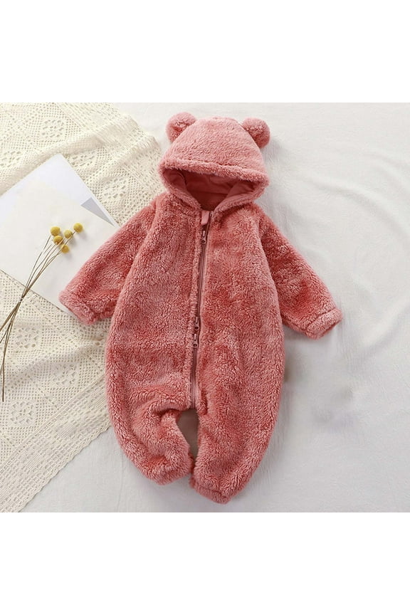 Newborn Baby Bear Outfit With Fold-Over Mittens and Footies Girls Boys Winter Fleece Clothes Hooded Romper Snowsuit