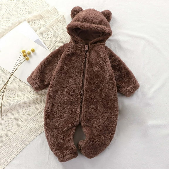 Cowsor Newborn Baby Bear Outfit With Fold-Over Mittens and Footies Girls Boys Winter Fleece Clothes Hooded Romper Snowsuit