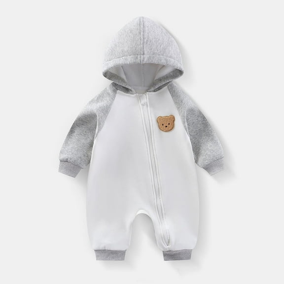 Cowsor Newborn Baby Clothes Color Block Long Sleeve Hooded Romper with Pocket Fall Winter One Piece Outfits