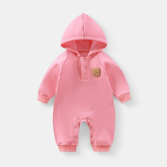 Cowsor Newborn Baby Clothes Color Block Long Sleeve Hooded Romper with Pocket Fall Winter One Piece Outfits