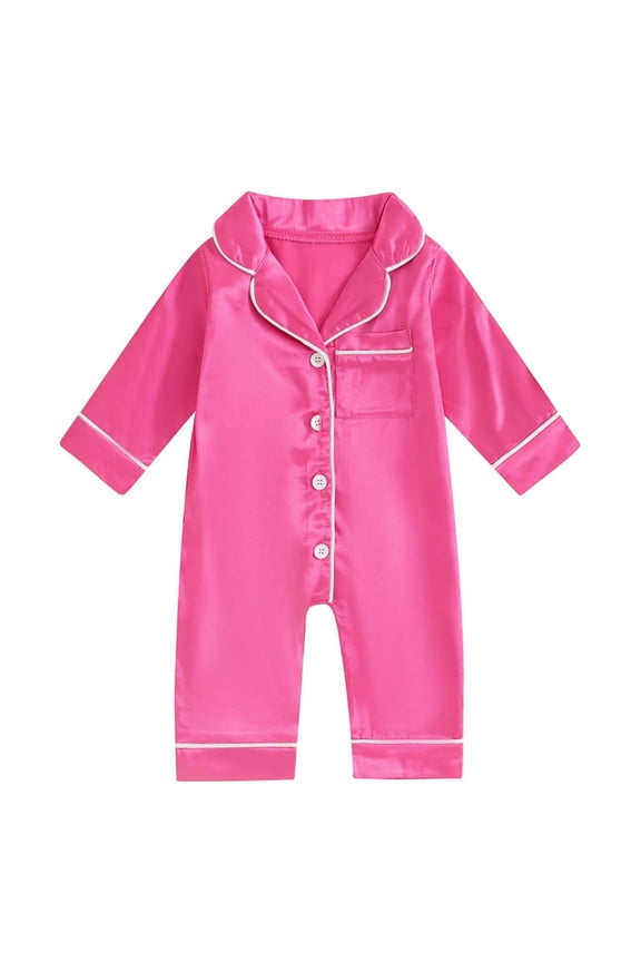 Newborn Baby Girl Boy One Piece Pajama Romper Sleep Jumpsuit Silk Satin Long Sleeve Button Down Pjs Sleepwear