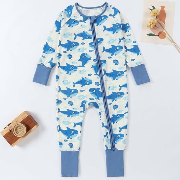 Cowsor Onepiece Romper Baby Boy Girl Newborn Zip Up Outfit Long Sleeve Rollover cuffs
