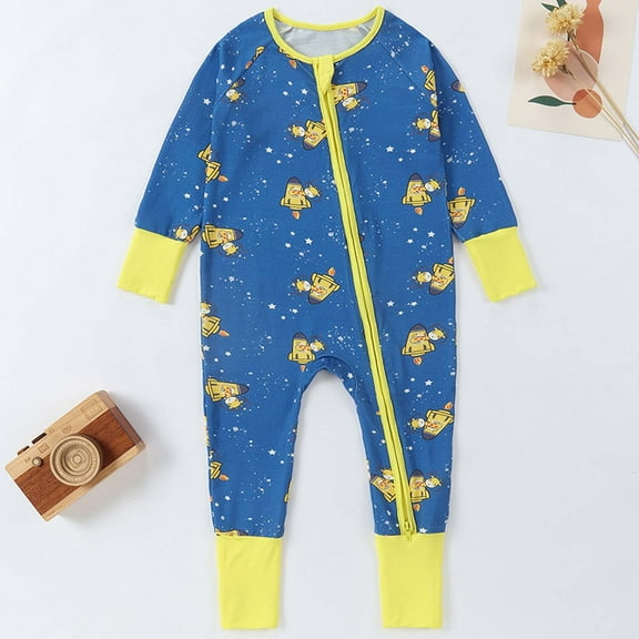 Cowsor Onepiece Romper Baby Boy Girl Newborn Zip Up Outfit Long Sleeve Rollover cuffs