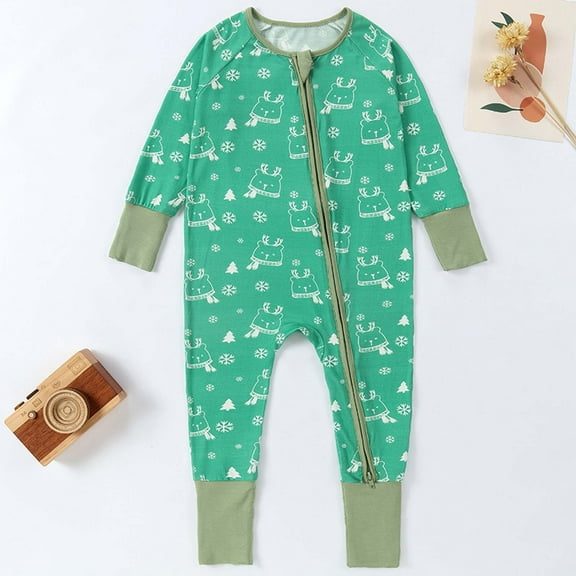 Cowsor Onepiece Romper Baby Boy Girl Newborn Zip Up Outfit Long Sleeve Rollover cuffs
