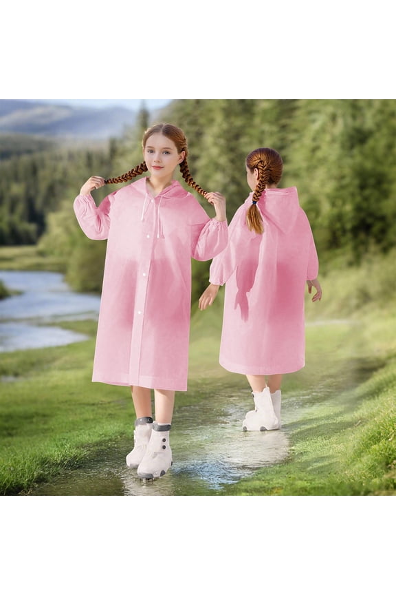 Rain Ponchos Raincoats for Boys Girls Reusable Rain Poncho with Hood and Sleeves Outdoor Waterproof Rain Coats Jacket