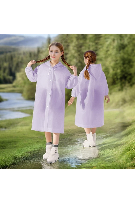 Rain Ponchos Raincoats for Boys Girls Reusable Rain Poncho with Hood and Sleeves Outdoor Waterproof Rain Coats Jacket