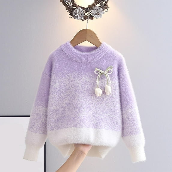Cowsor Sweaters for Children Vintage Knitted Sweater Round Neck Long Sleeve Sweaters Pullover Grassland Cow Sweater Pullover