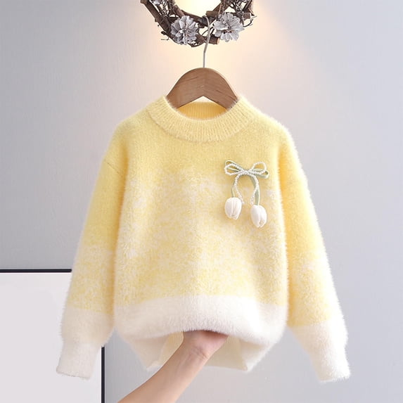 Cowsor Sweaters for Children Vintage Knitted Sweater Round Neck Long Sleeve Sweaters Pullover Grassland Cow Sweater Pullover