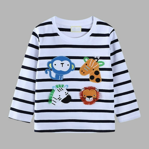 Cowsor Toddler Baby Boy Embroidered Graphic Long Sleeve T-Shirt Excavator Tops Kids Striped Tees