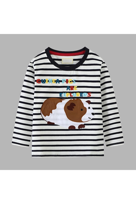 Toddler Baby Boy Embroidered Graphic Long Sleeve T-Shirt Excavator Tops Kids Striped Tees