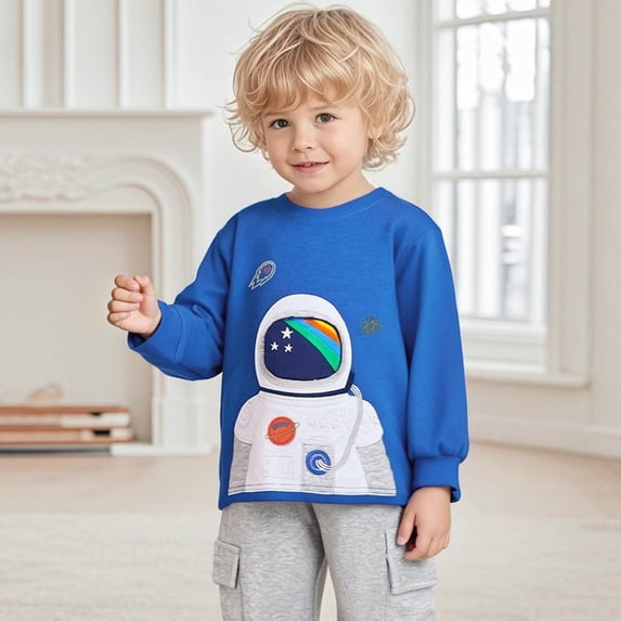 Cowsor Toddler Baby Boy Embroidered Graphic Long Sleeve T-Shirt Excavator Tops Kids Striped Tees