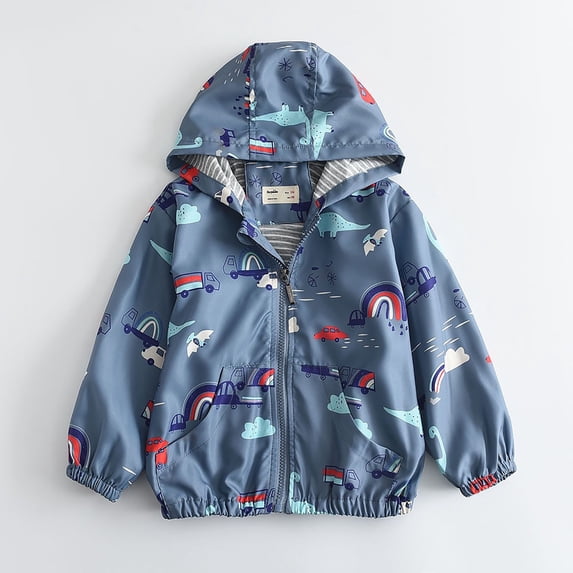 Cowsor Toddler Baby Boys Girls Hooded Jacket Windbreaker Lightweight Print Coat Autumn Long Sleeve Windproof Outwear