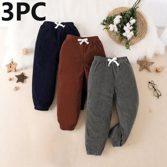 Cowsor Toddler Boys Girls 3Pack Sweatpants Joggers Kids Full Length Casual Loose Fit Solid Pants Loose Fit Hiking Trousers