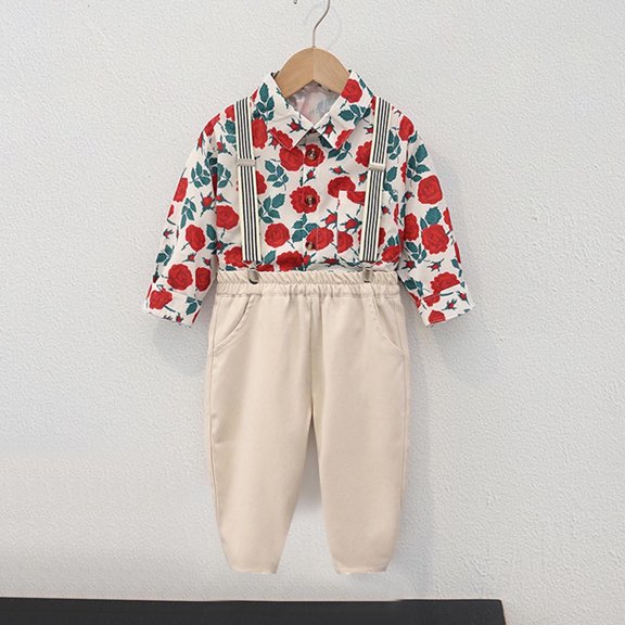 Cowsor Toddler Dress Suit Baby Boys Clothes Sets Bowtie Shirts Suspenders Pants Gentleman Outfits Suits