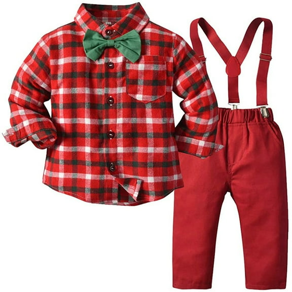 Cowsor Toddler Dress Suit Baby Boys Clothes Sets Bowtie Shirts Suspenders PantsGentleman Outfits Suits