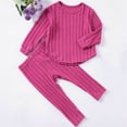 thumbnail image 1 of Cowsor Toddler Girl Fall Clothes Set Long Sleeve Ribbed Knit Tops Pants Set Solid Color 2-Piece Outfit for Kids, 1 of 6
