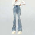 thumbnail image 1 of Cowsor Toddler Girl's High Waisted Bow Front Bell Bottom Jeans Flare Leg Denim Pants, 1 of 7