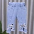 thumbnail image 1 of Cowsor Toddler Girls Cherry Pearl Flare Slim Fit Jeans Elastic Waist Split Cuff Capri Pants Soft Breathable Spring Summer Outdoor Bottoms For 1-6 Years Old, 1 of 7