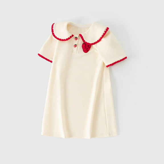 Cowsor Toddler Girls Dress Summer Short Sleeve Cute Strawberry Cotton Tennis Dress School Uniform