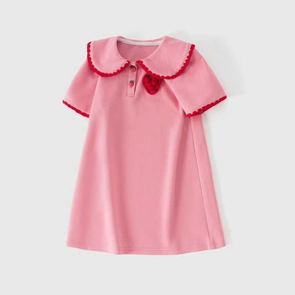 Cowsor Toddler Girls Dress Summer Short Sleeve Cute Strawberry Cotton Tennis Dress School Uniform
