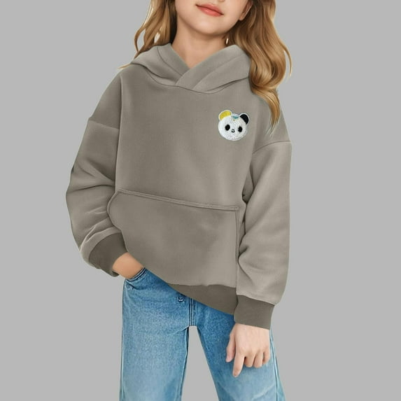 Cowsor Toddler Girls Fleece Hoodies Cute Panda Printed Hooded Sweatshirts Long Sleeve Pullover Tops with Pocket