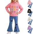thumbnail image 1 of Cowsor Toddler Girls Heart Flower Print Hoodie Set Flare Pants Casual Comfortable Active Daily Wear Outfit For 2-7 Years Old, 1 of 7
