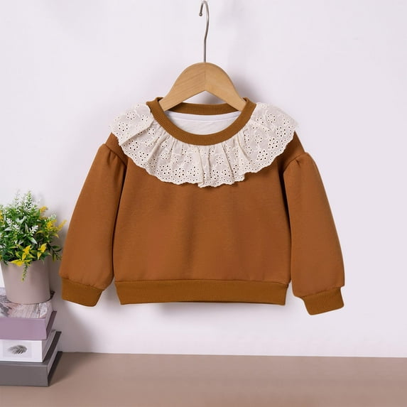 Cowsor Toddler Grils Long Sleeve Solid Cotton T-Shirt Crewneck Tops